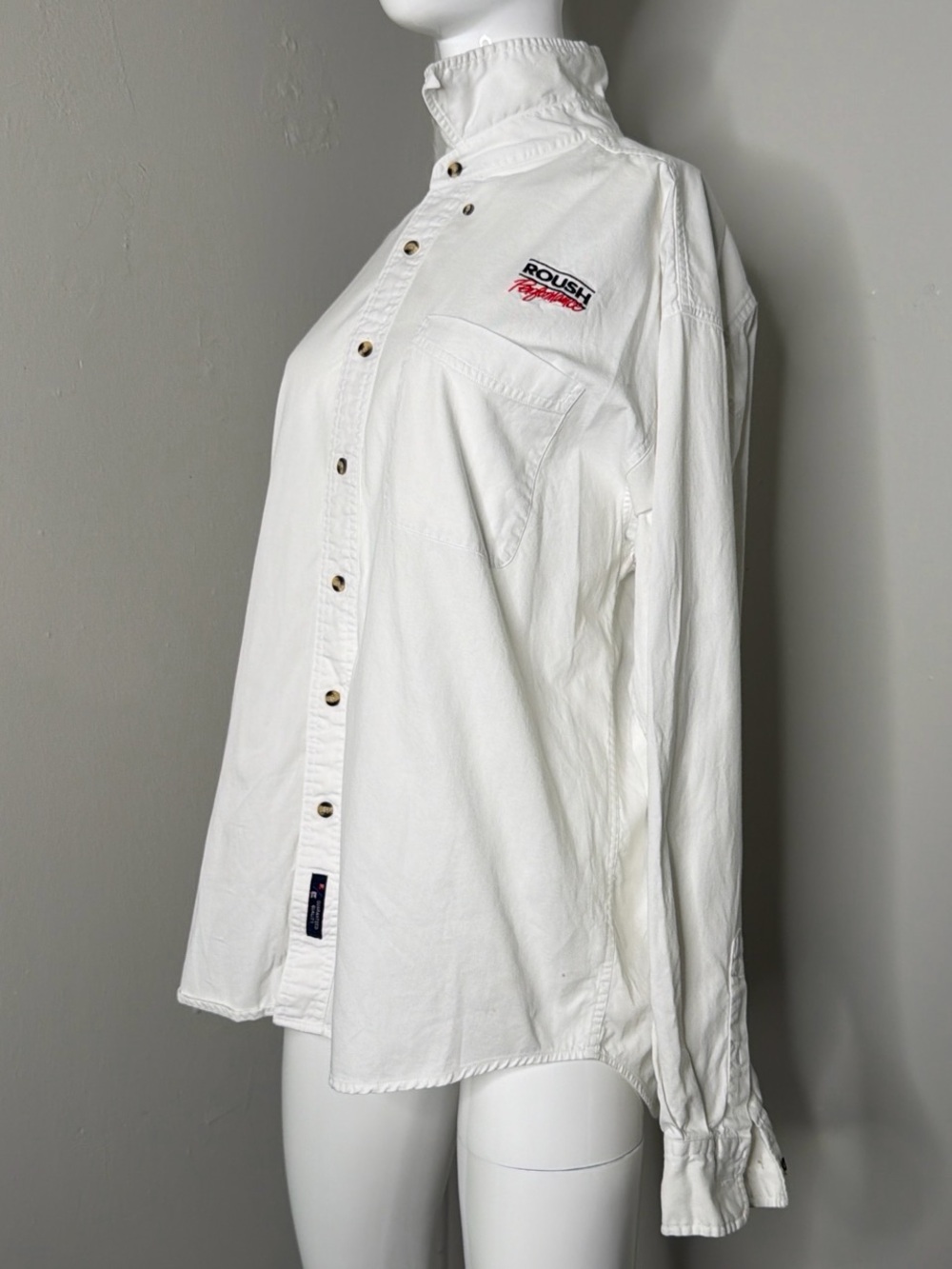 Men’s Roush Racing Cotton Port Authority White Button-Up Dress Shirt Front Logo